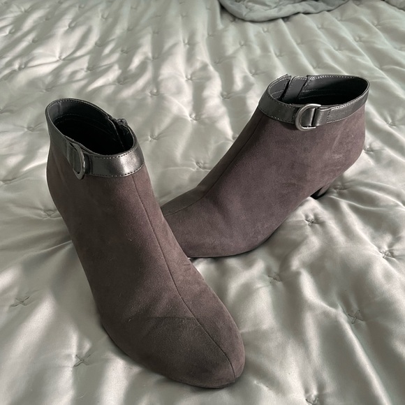 A2 By Aerosoles Shoes - Grey Suede Ankle Boot Heels